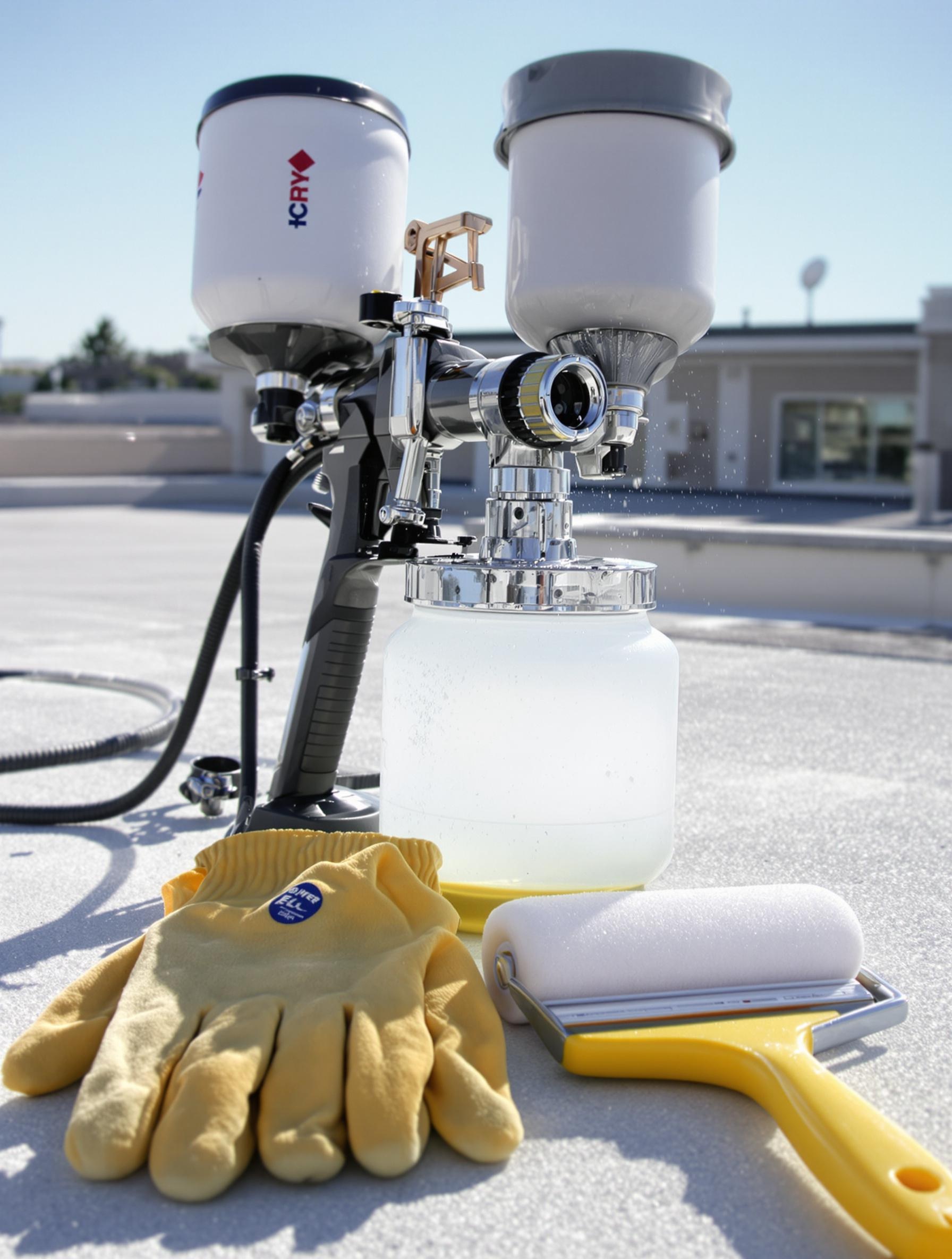 Matériel nécessaire pour appliquer un hydrofuge : pulvérisateur, rouleau, pinceau, gants et lunettes