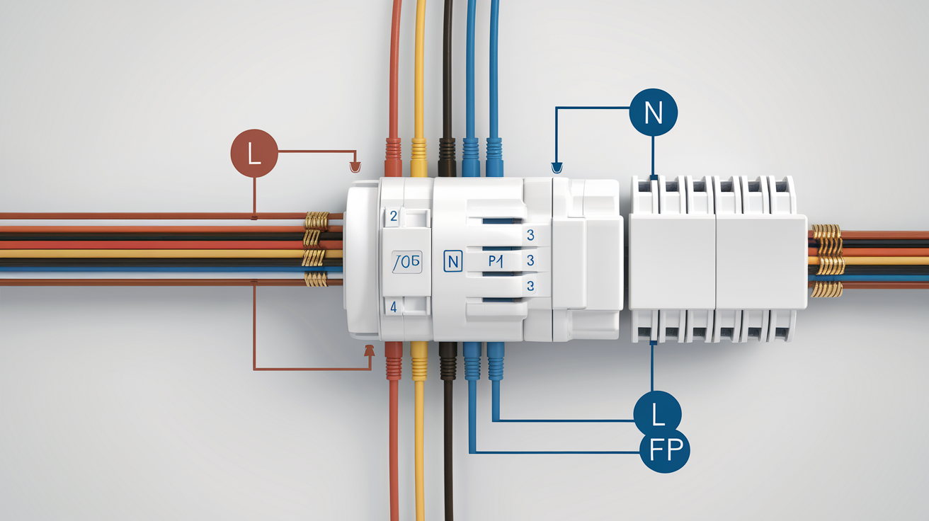 Schéma de branchement électrique thermostat fil pilote : phase marron sur L, neutre bleu sur N, fil pilote noir sur FP.