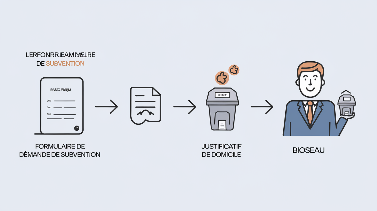 schéma demande subvention composteur – formulaire et banquier sourire