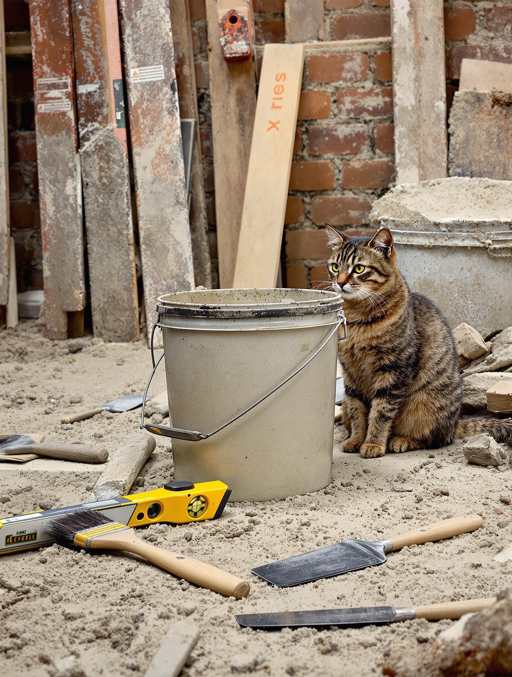 Seau de mortier à la chaux sur un chantier
