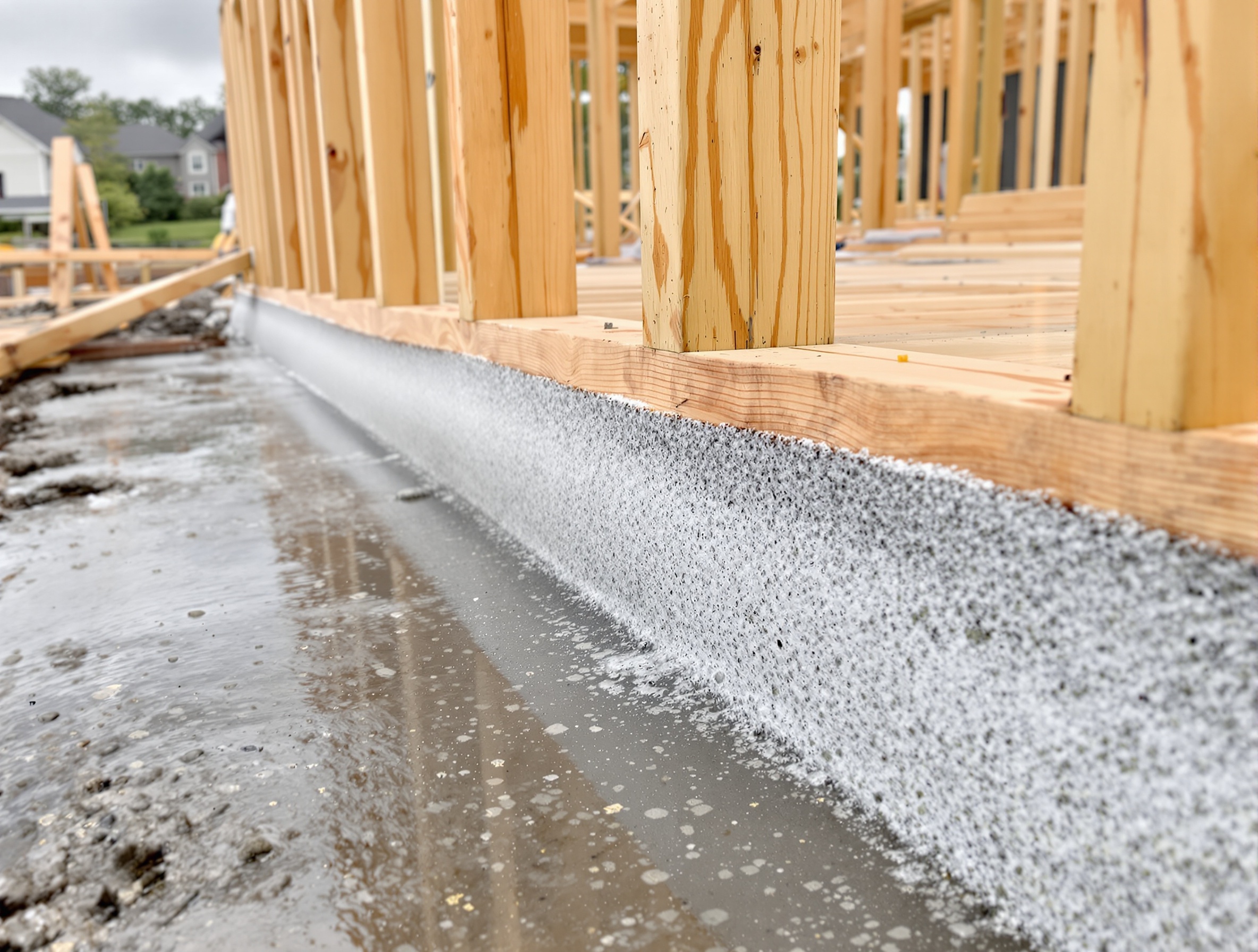 Surbot béton humidité bande bitumeuse ossature bois chantier protection