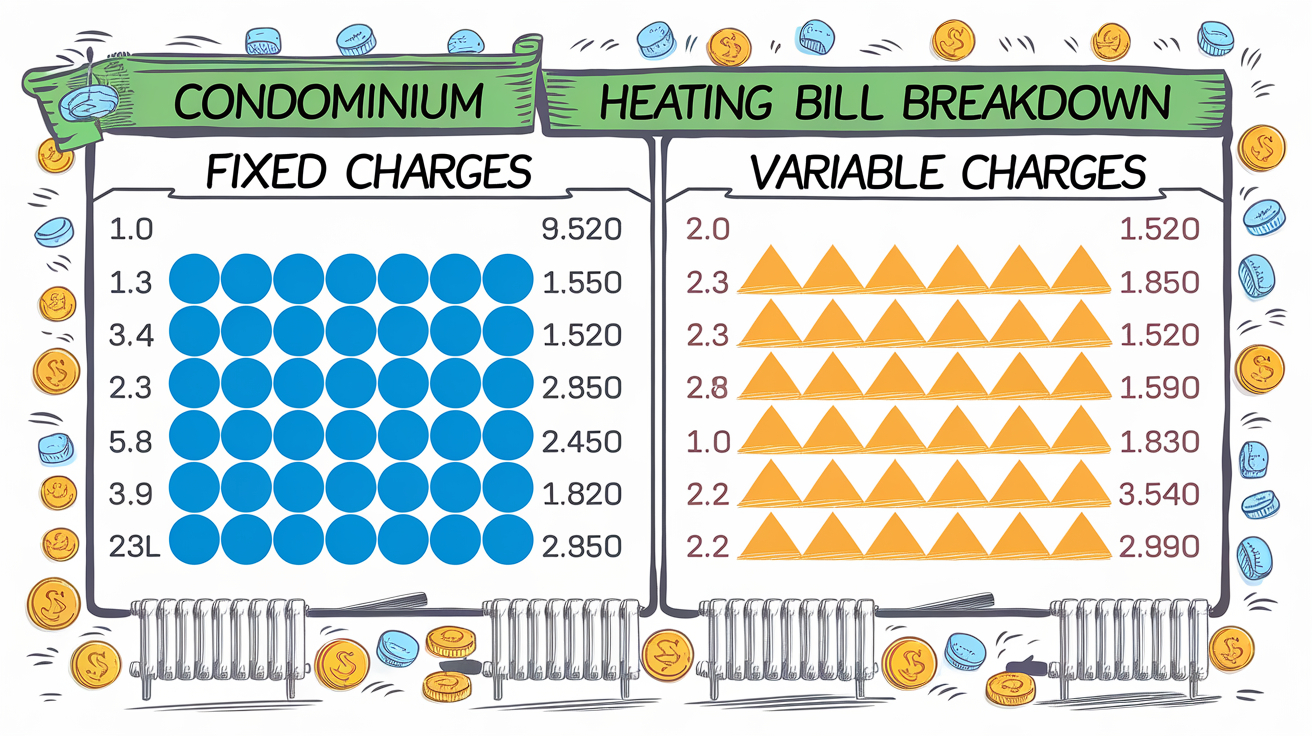 Tableau illustrant une facture de chauffage collectif avec part fixe et part variable.