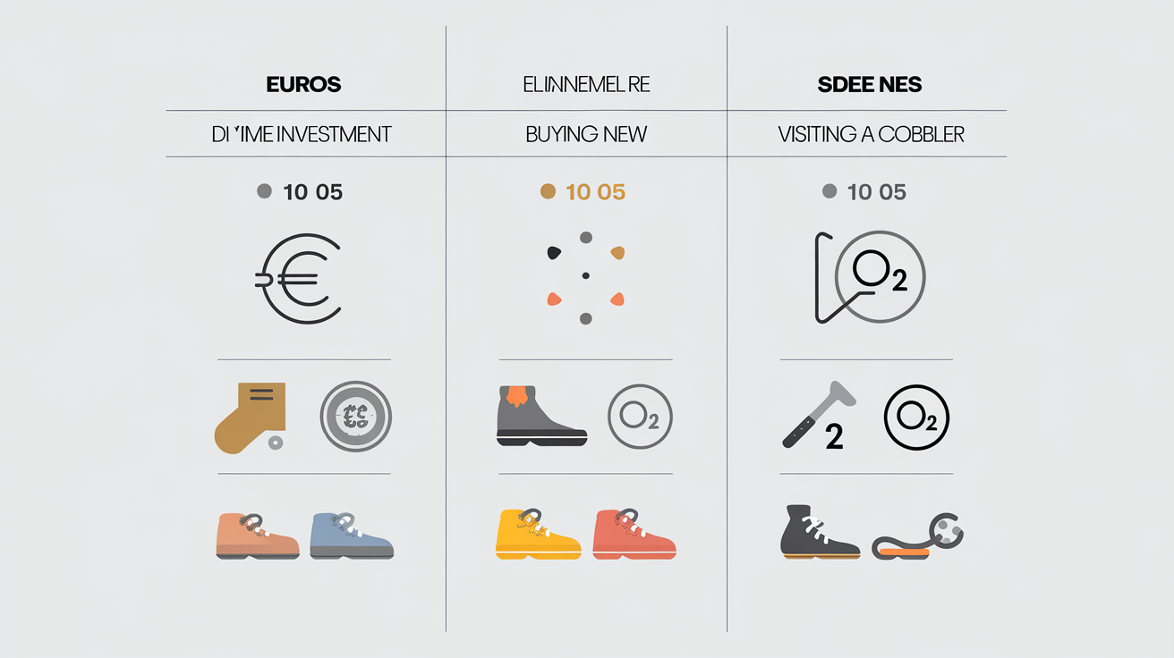 Tableau comparatif entre réparation DIY, achat neuf et cordonnerie