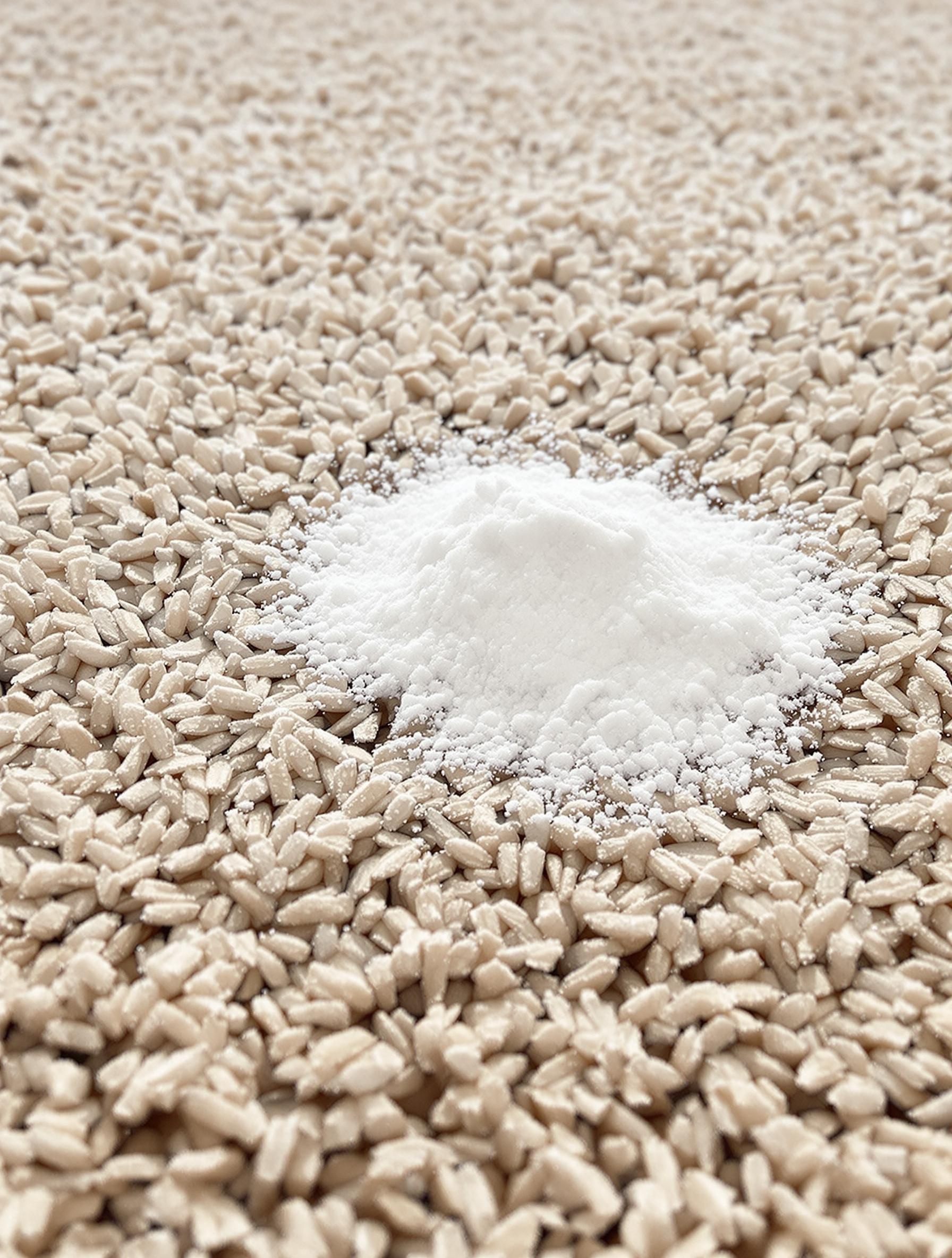 tapis à poils longs saupoudré de bicarbonate