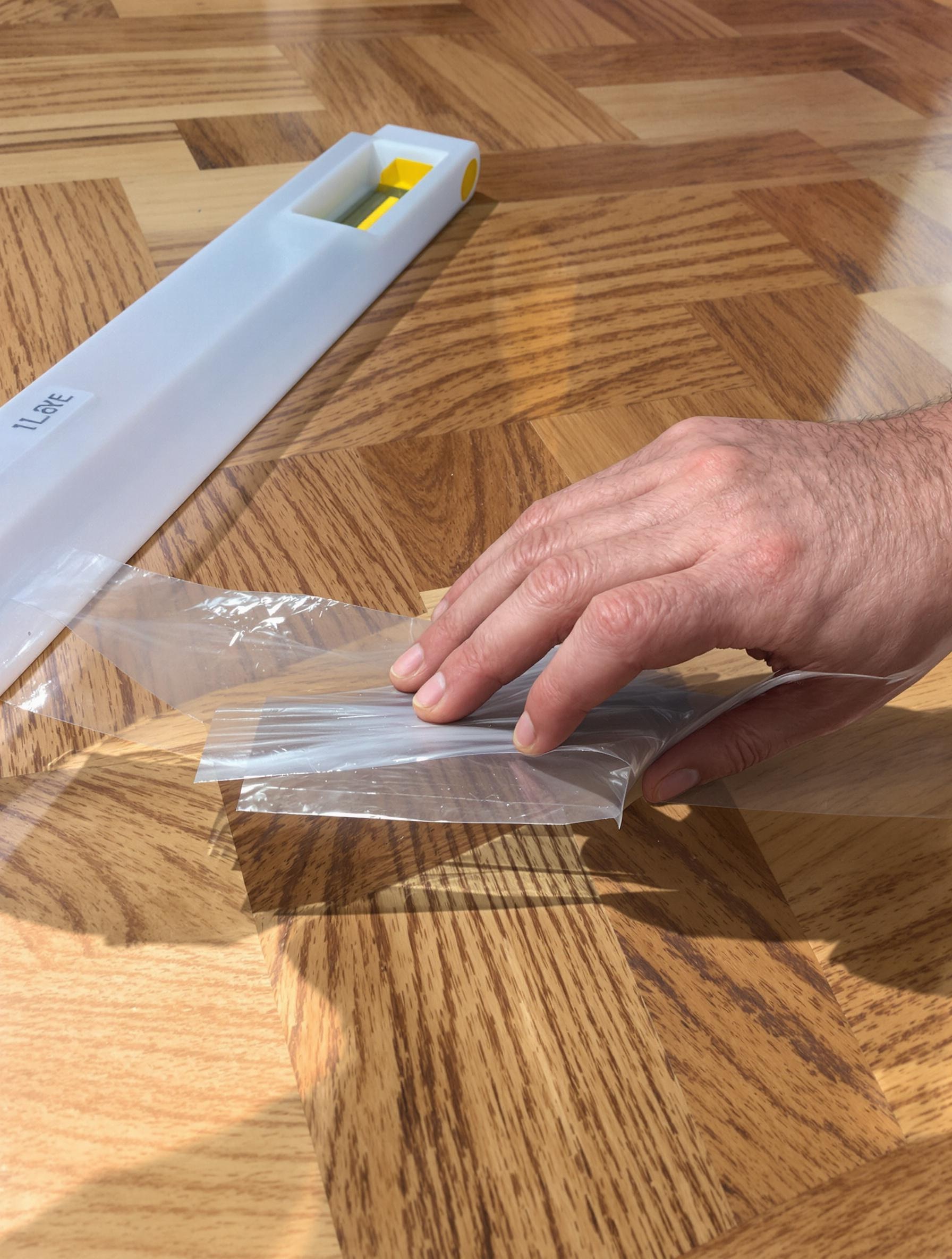 Test adhérence scotch parquet niveau bulle