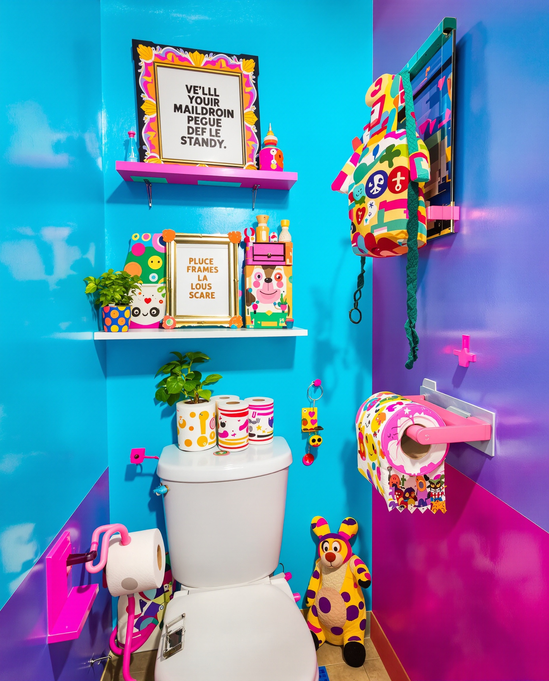 Toilettes personnalisées déco unique couleurs vives accessoires décalés
