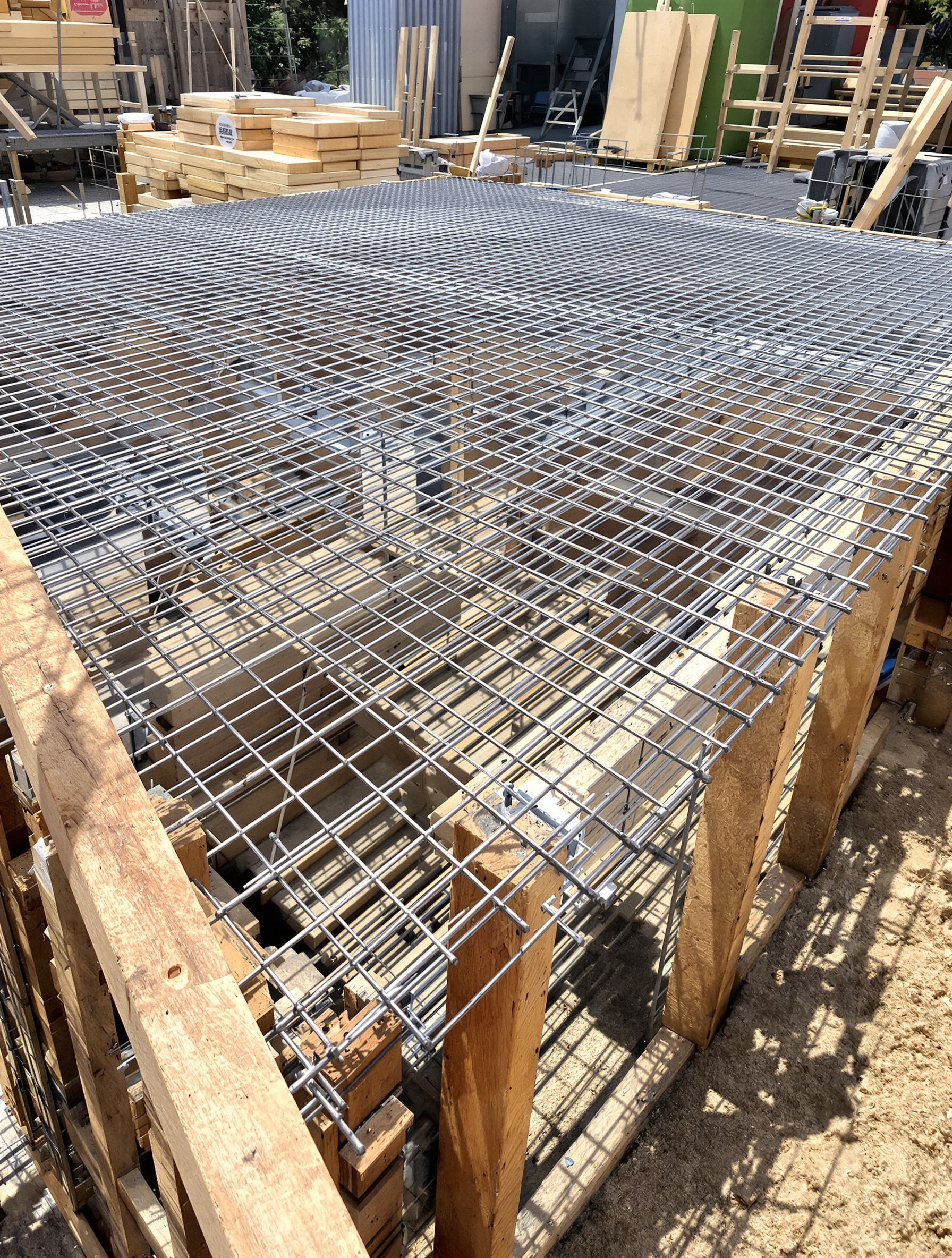 Treillis soudé utilisé pour renforcer une dalle béton terrasse.