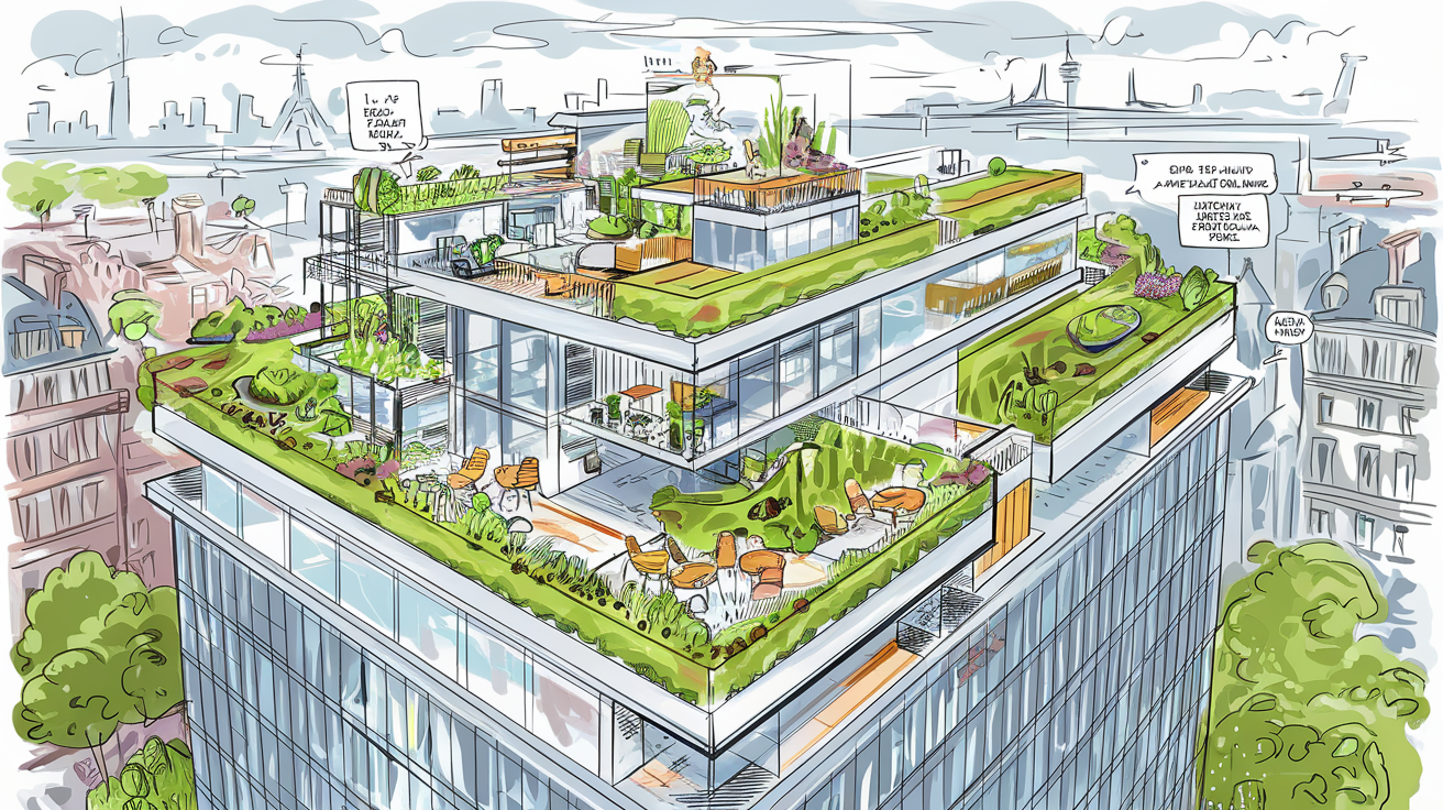 Schéma technique d'une toiture terrasse végétalisée avec substrat et drainage