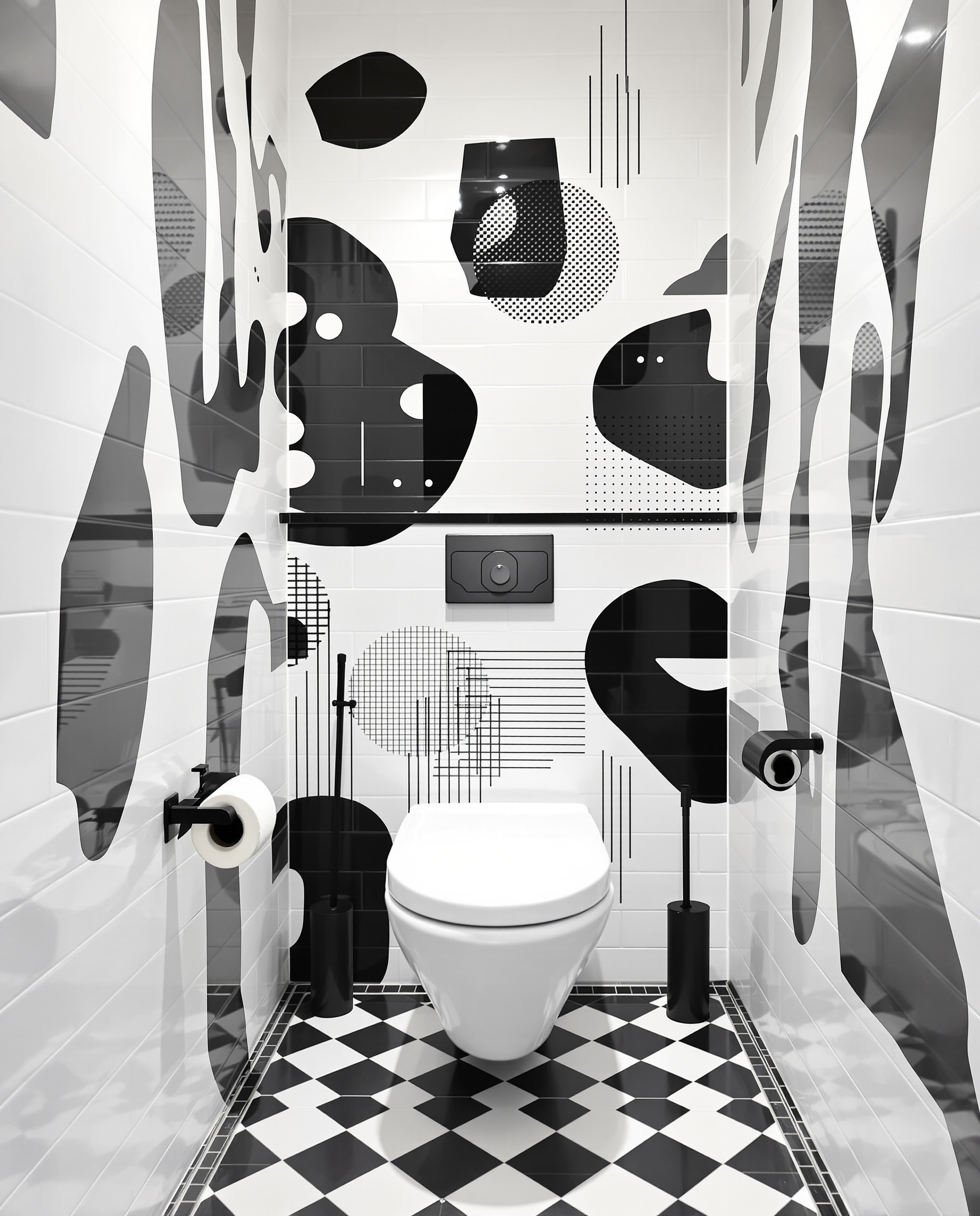 WC graphique grisaille joyeuse noir blanc design épuré