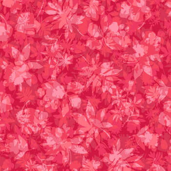 Vente de tissu  méli melo de feuilles rose/rouge à petit prix