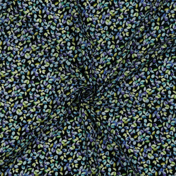 Vente de tissu  Viscose fond bleu motifs petites fleurs à petit prix