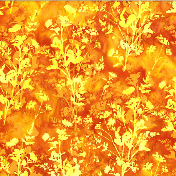 Vente de tissu  Batik fleur ton de orange et jaune f à petit prix