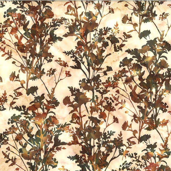Vente de tissu  Batik fleur et feuillle ton de marron beige automne à petit prix