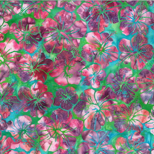 Image Batik feuille ton de rose vert et mauve