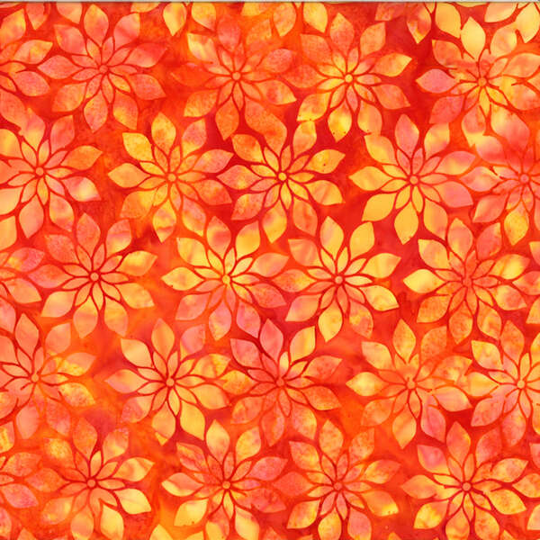 Vente de tissu  Batik fleur ton de orange/rouge à petit prix