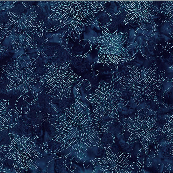 Vente de tissu  Batik bleu avec points plus clair formant des feuilles à petit prix