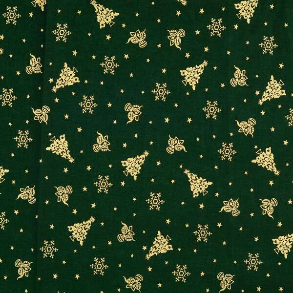 Vente de tissu  Noël sapin doré sur fond vert à petit prix