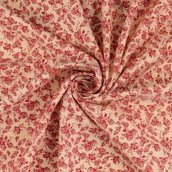 Vente de tissu Patchwork  rose rouge fond écru à prix Discount