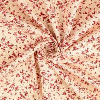 Vente de tissu Patchwork  fleur rouge fond écru à prix Discount