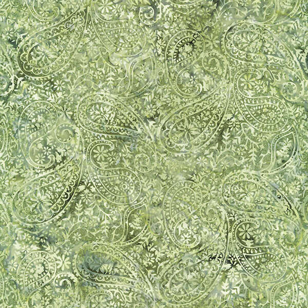 Vente de tissu Patchwork  Bali Handpaints motif cachemire ton de vert à prix Discount