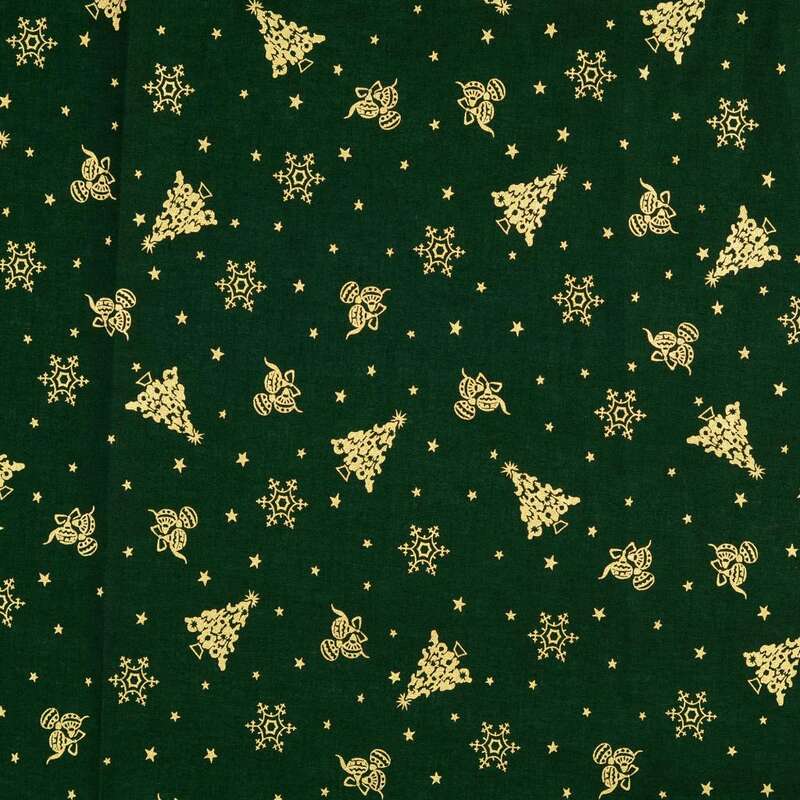 Vente de tissu Patchwork  Noël sapin doré sur fond vert à prix Discount
